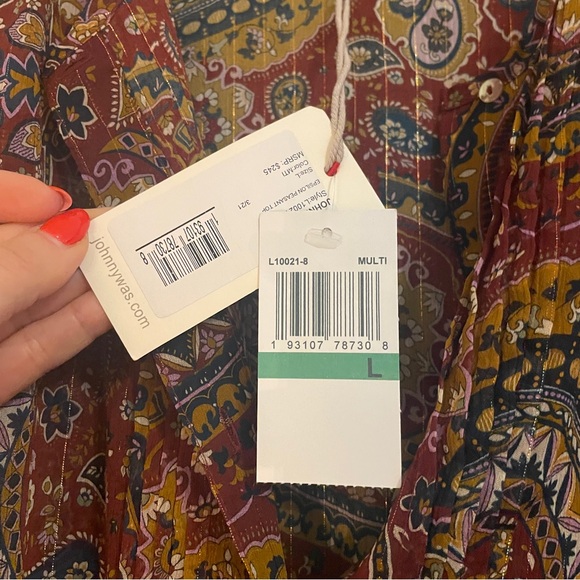 Jade by Johnny Was epsilon georgette paisley blouse with ruffled sleeves BNWT L - Picture 6 of 11